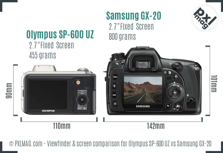 Olympus SP-600 UZ vs Samsung GX-20 Screen and Viewfinder comparison