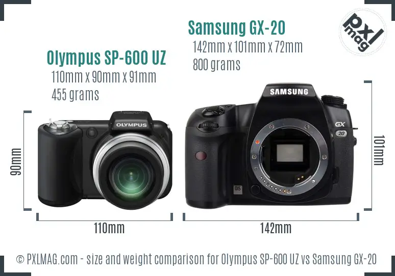 Olympus SP-600 UZ vs Samsung GX-20 size comparison