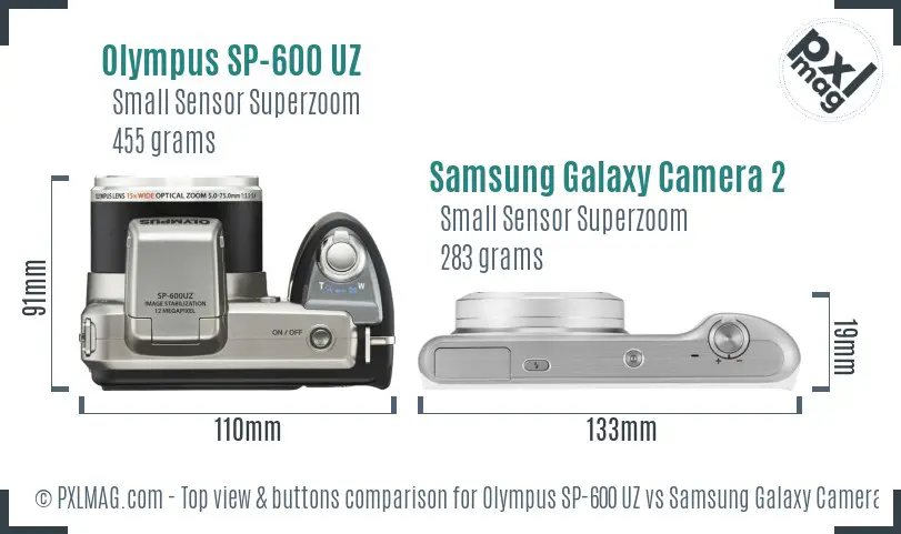 Olympus SP-600 UZ vs Samsung Galaxy Camera 2 top view buttons comparison