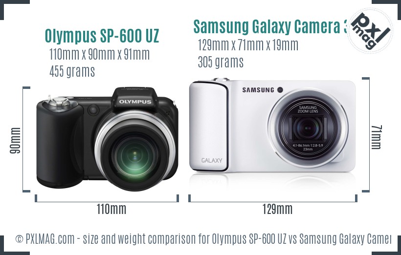 Olympus SP-600 UZ vs Samsung Galaxy Camera 3G size comparison