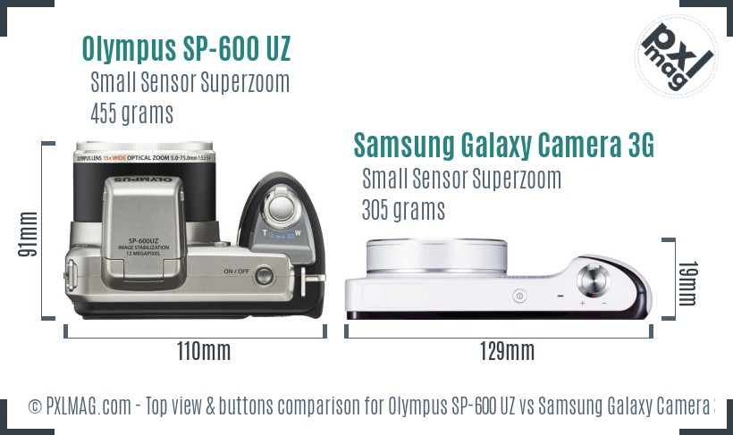 Olympus SP-600 UZ vs Samsung Galaxy Camera 3G top view buttons comparison