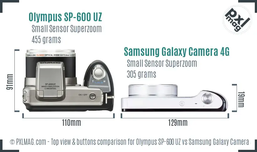 Olympus SP-600 UZ vs Samsung Galaxy Camera 4G top view buttons comparison