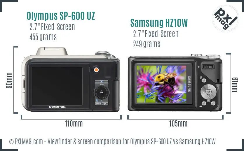 Olympus SP-600 UZ vs Samsung HZ10W Screen and Viewfinder comparison