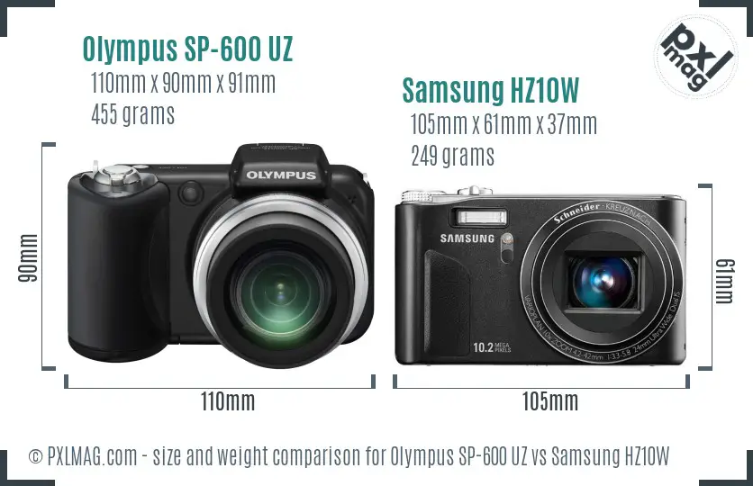 Olympus SP-600 UZ vs Samsung HZ10W size comparison
