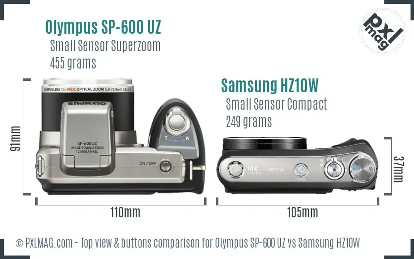 Olympus SP-600 UZ vs Samsung HZ10W top view buttons comparison