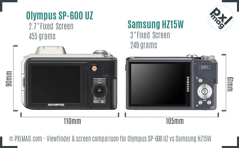 Olympus SP-600 UZ vs Samsung HZ15W Screen and Viewfinder comparison Olympus SP-600 UZ vs Samsung HZ15W Screen and Viewfinder comparison