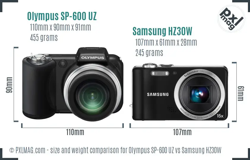 Olympus SP-600 UZ vs Samsung HZ30W size comparison