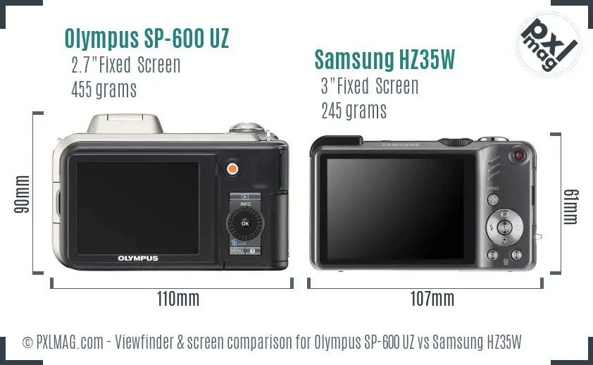 Olympus SP-600 UZ vs Samsung HZ35W Screen and Viewfinder comparison