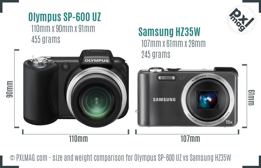 Olympus SP-600 UZ vs Samsung HZ35W size comparison Olympus SP-600 UZ vs Samsung HZ35W size comparison