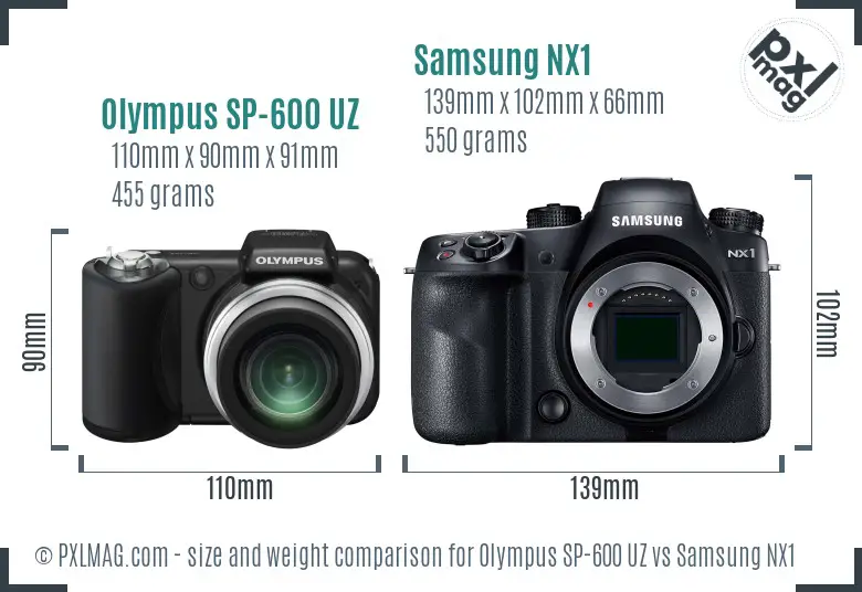 Olympus SP-600 UZ vs Samsung NX1 size comparison