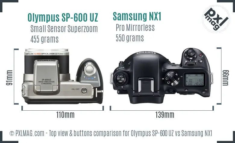 Olympus SP-600 UZ vs Samsung NX1 top view buttons comparison