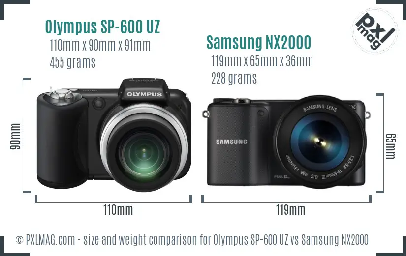 Olympus SP-600 UZ vs Samsung NX2000 size comparison