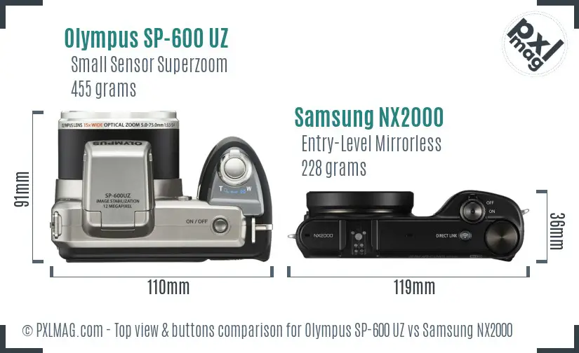 Olympus SP-600 UZ vs Samsung NX2000 top view buttons comparison