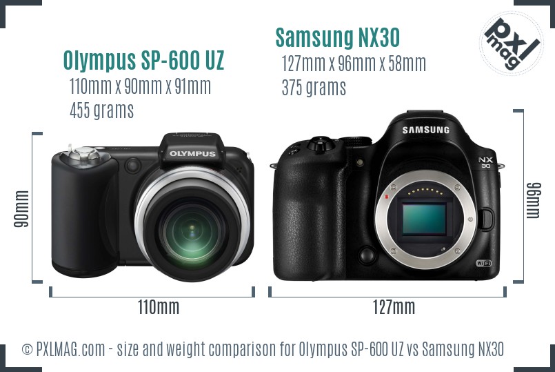 Olympus SP-600 UZ vs Samsung NX30 size comparison