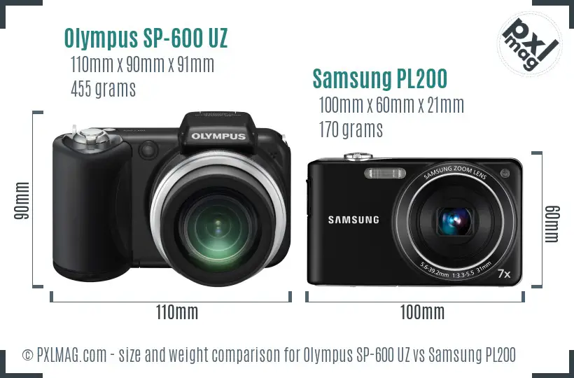 Olympus SP-600 UZ vs Samsung PL200 size comparison