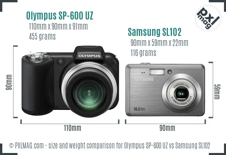 Olympus SP-600 UZ vs Samsung SL102 size comparison