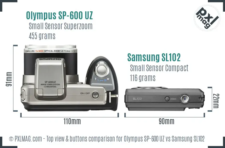 Olympus SP-600 UZ vs Samsung SL102 top view buttons comparison