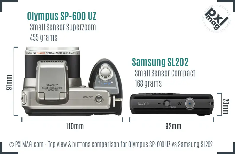 Olympus SP-600 UZ vs Samsung SL202 top view buttons comparison