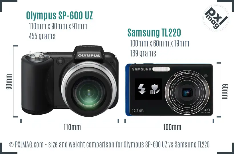 Olympus SP-600 UZ vs Samsung TL220 size comparison