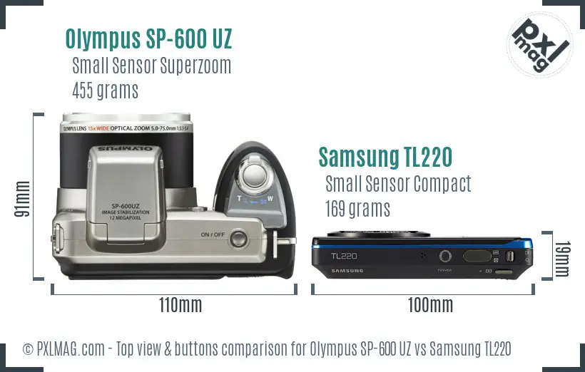 Olympus SP-600 UZ vs Samsung TL220 top view buttons comparison