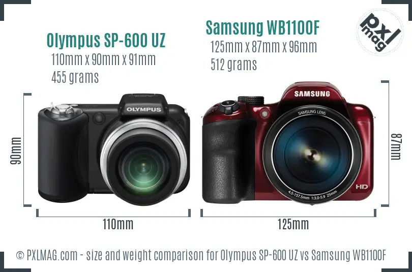 Olympus SP-600 UZ vs Samsung WB1100F size comparison