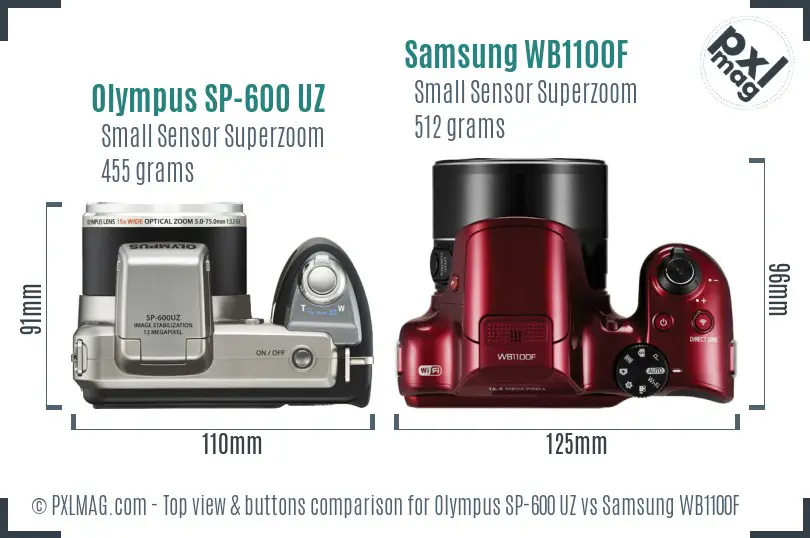 Olympus SP-600 UZ vs Samsung WB1100F top view buttons comparison