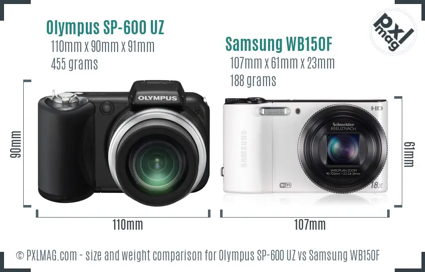 Olympus SP-600 UZ vs Samsung WB150F size comparison