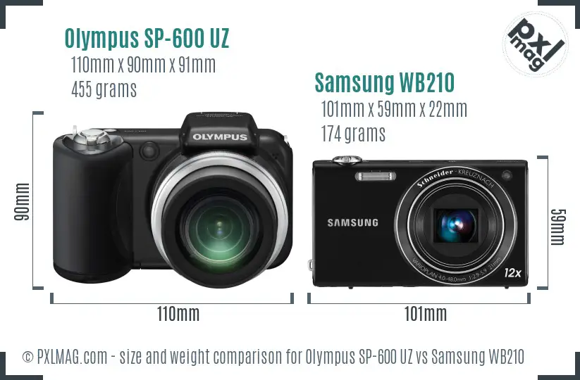 Olympus SP-600 UZ vs Samsung WB210 size comparison Olympus SP-600 UZ vs Samsung WB210 size comparison
