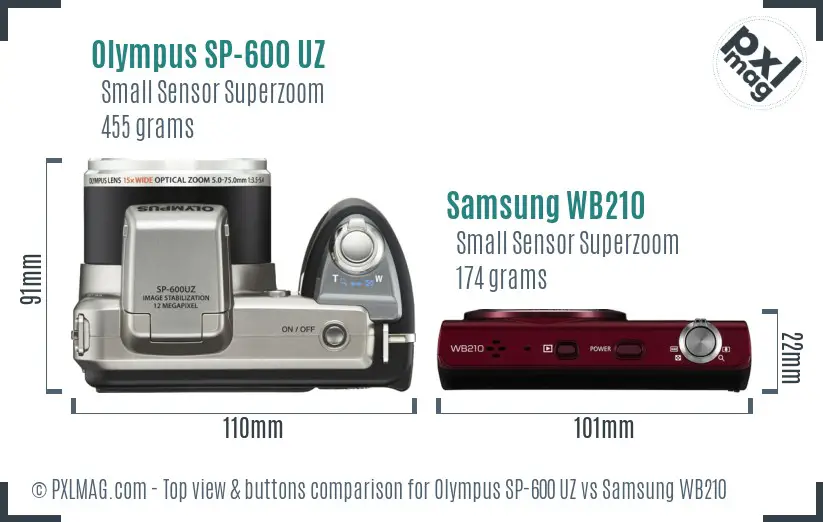Olympus SP-600 UZ vs Samsung WB210 top view buttons comparison Olympus SP-600 UZ vs Samsung WB210 top view buttons comparison