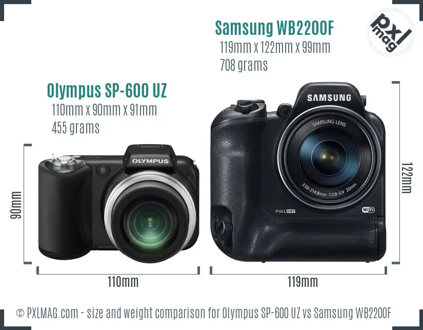 Olympus SP-600 UZ vs Samsung WB2200F size comparison Olympus SP-600 UZ vs Samsung WB2200F size comparison