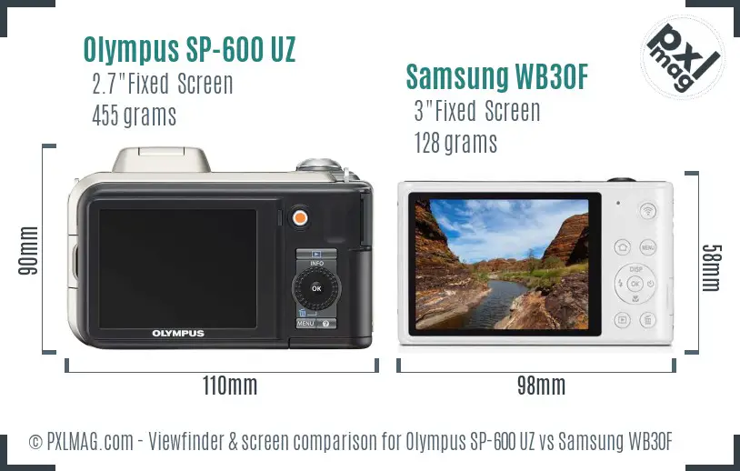 Olympus SP-600 UZ vs Samsung WB30F Screen and Viewfinder comparison