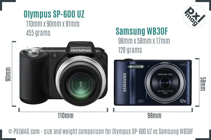 Olympus SP-600 UZ vs Samsung WB30F size comparison
