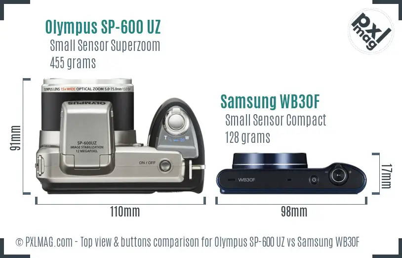 Olympus SP-600 UZ vs Samsung WB30F top view buttons comparison