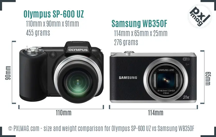 Olympus SP-600 UZ vs Samsung WB350F size comparison Olympus SP-600 UZ vs Samsung WB350F size comparison