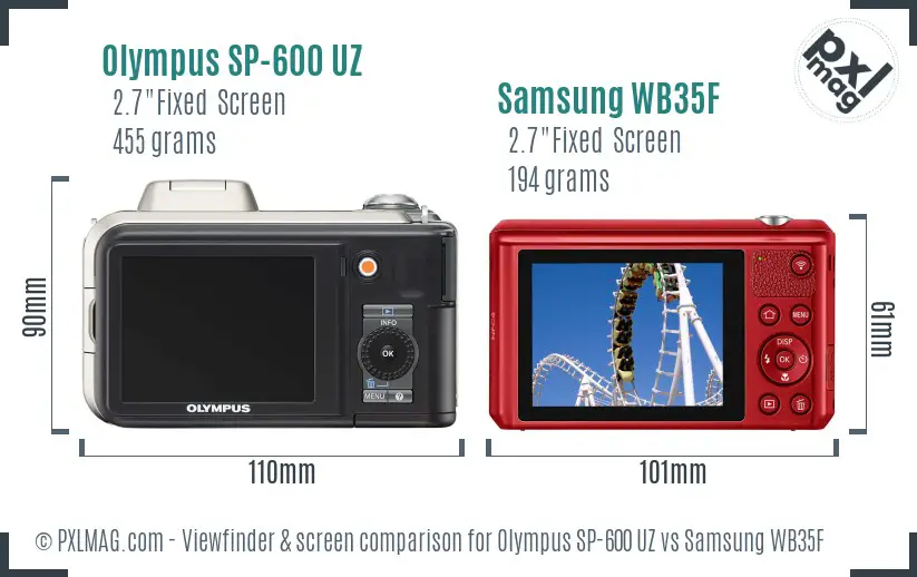 Olympus SP-600 UZ vs Samsung WB35F Screen and Viewfinder comparison