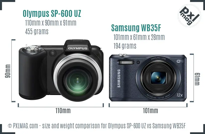 Olympus SP-600 UZ vs Samsung WB35F size comparison