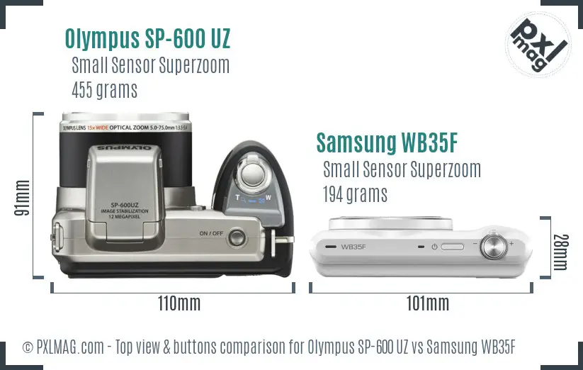 Olympus SP-600 UZ vs Samsung WB35F top view buttons comparison