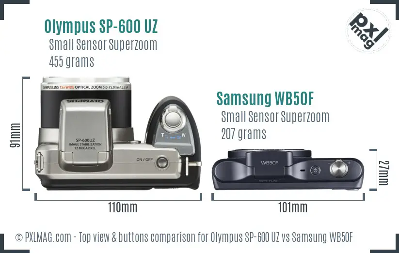 Olympus SP-600 UZ vs Samsung WB50F top view buttons comparison