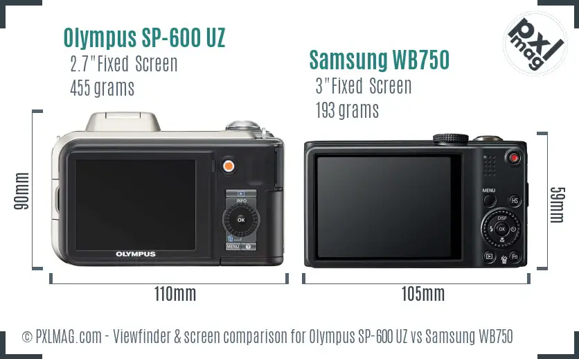 Olympus SP-600 UZ vs Samsung WB750 Screen and Viewfinder comparison