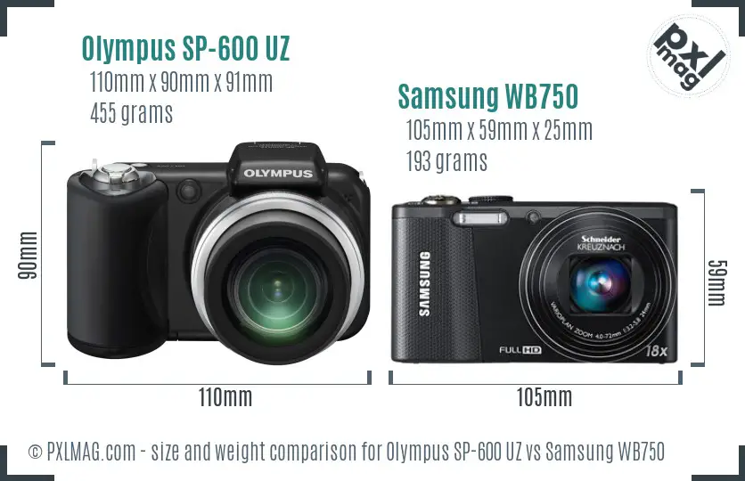 Olympus SP-600 UZ vs Samsung WB750 size comparison
