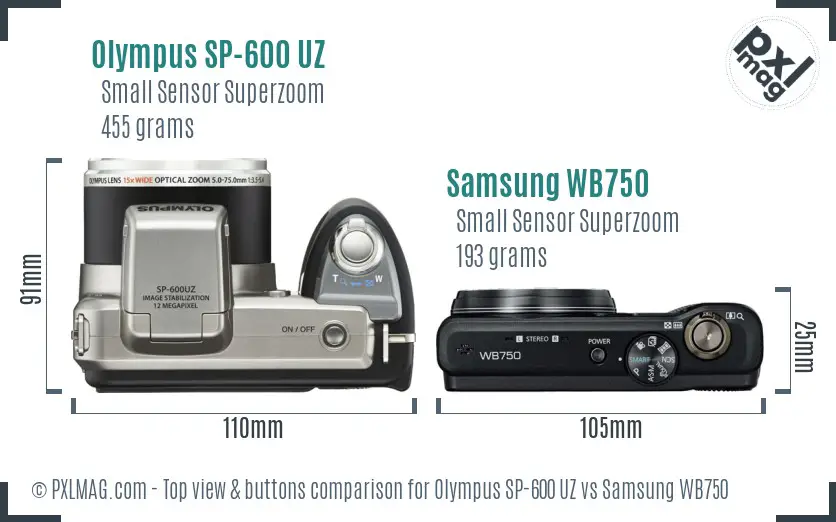 Olympus SP-600 UZ vs Samsung WB750 top view buttons comparison