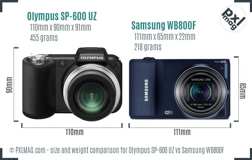 Olympus SP-600 UZ vs Samsung WB800F size comparison Olympus SP-600 UZ vs Samsung WB800F size comparison