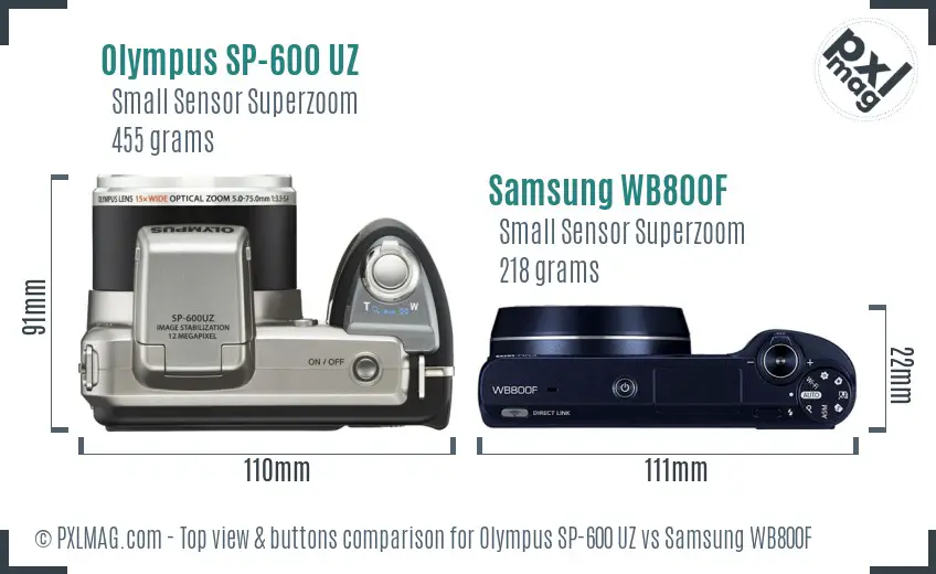 Olympus SP-600 UZ vs Samsung WB800F top view buttons comparison Olympus SP-600 UZ vs Samsung WB800F top view buttons comparison