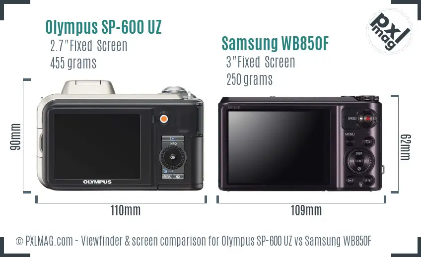Olympus SP-600 UZ vs Samsung WB850F Screen and Viewfinder comparison