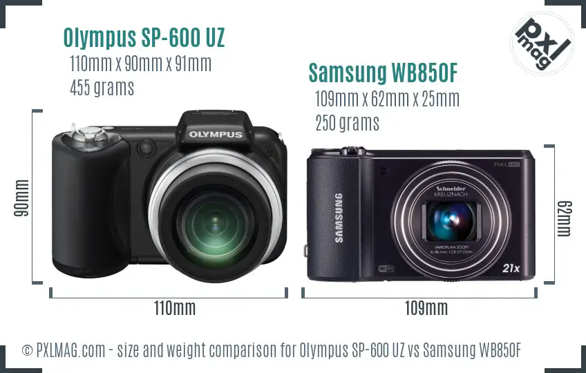 Olympus SP-600 UZ vs Samsung WB850F size comparison Olympus SP-600 UZ vs Samsung WB850F size comparison