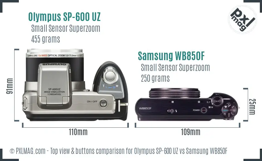 Olympus SP-600 UZ vs Samsung WB850F top view buttons comparison