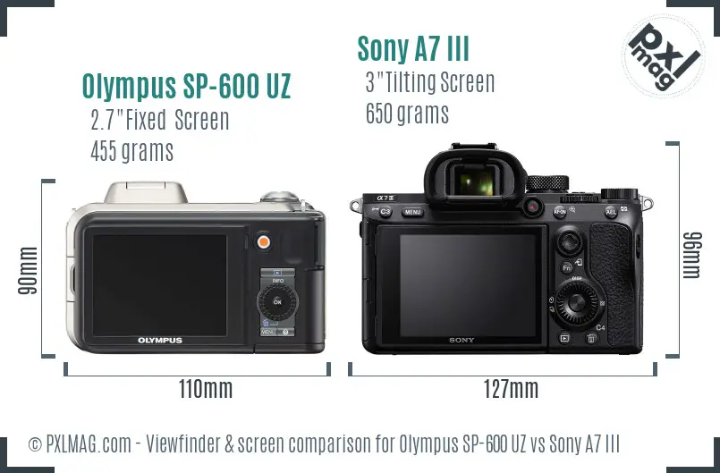 Olympus SP-600 UZ vs Sony A7 III Screen and Viewfinder comparison