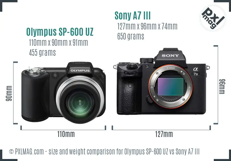 Olympus SP-600 UZ vs Sony A7 III size comparison