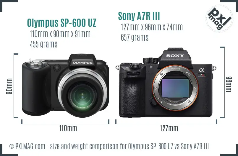 Olympus SP-600 UZ vs Sony A7R III size comparison