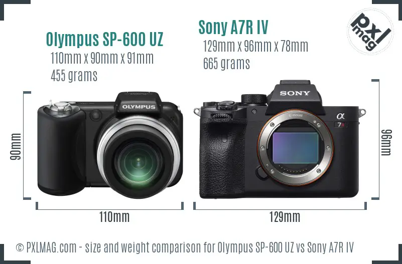 Olympus SP-600 UZ vs Sony A7R IV size comparison